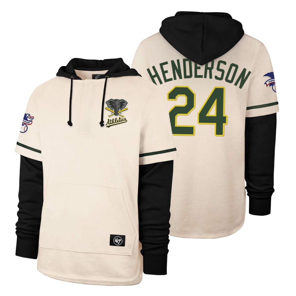 Men Oakland Athletics #24 Henderson Cream 2021 Pullover Hoodie MLB Jersey->oakland athletics->MLB Jersey